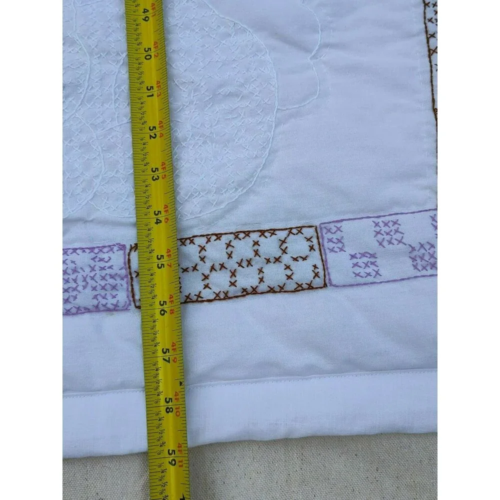 Handmade Baby Quilt, Embroidered Owl Flower Tree Nighty Night, White, 40